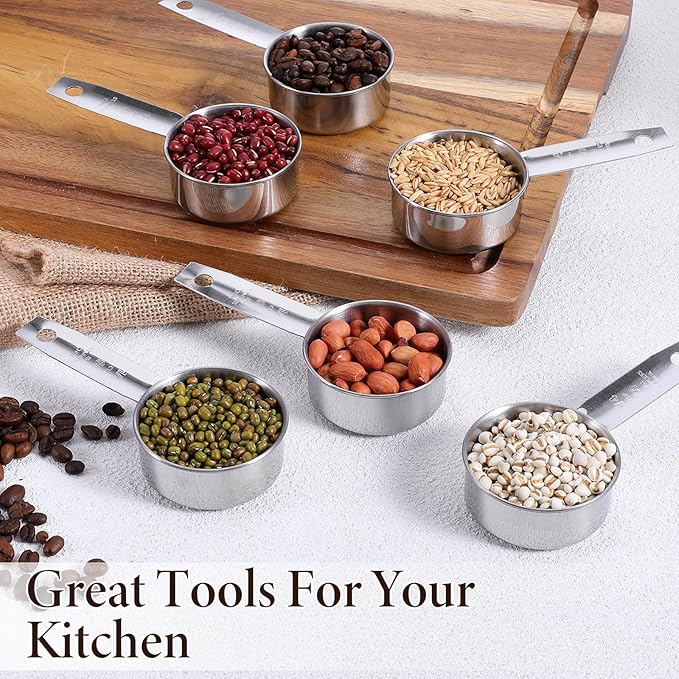 10 Pcs 1/4 Cup Scoop, 60ml/2oz Stainless Steel Measuring Spoons Metal Measuring Cups With Ergonomic Handles for Dry Liquid Ingredients Precise Baking Cooking Kitchen Tools, Dishwasher Safe