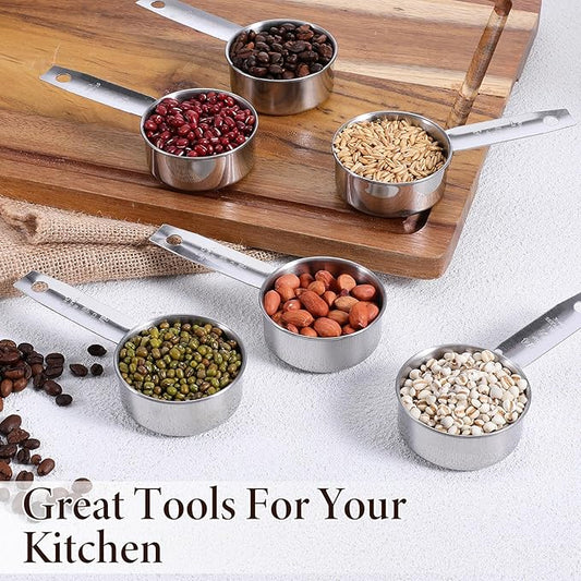 10 Pcs 1/4 Cup Scoop, 60ml/2oz Stainless Steel Measuring Spoons Metal Measuring Cups With Ergonomic Handles for Dry Liquid Ingredients Precise Baking Cooking Kitchen Tools, Dishwasher Safe