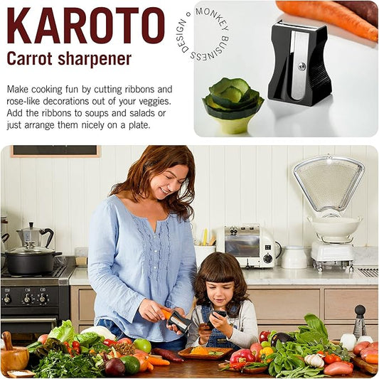 Karoto Carrot Sharpener | Vegetable Peeler | Veggie Peeler & Cucumber Peeler | Fun Kitchen Gadgets | from a Series of Unique Peelers for Kitchen | Fun Kitchen Stuff | by Monkey Business (Black)