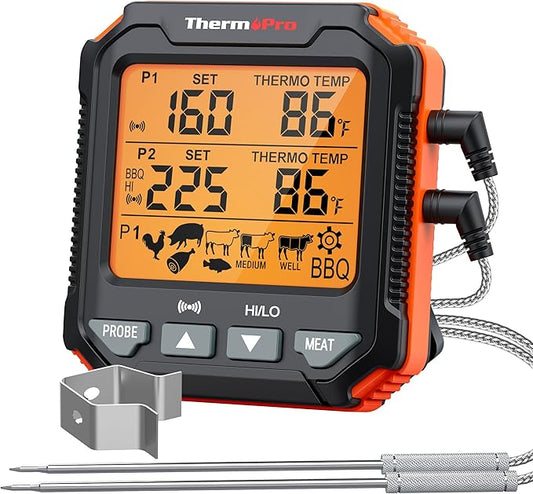 ThermoPro TP717 Digital Meat Thermometer for Grilling, Backlit Grill Thermometer Meat Thermometer Oven Safe with 2 Meat Probes, Food Thermometer for Cooking with Temp Alert for Smoker, BBQ, Oven
