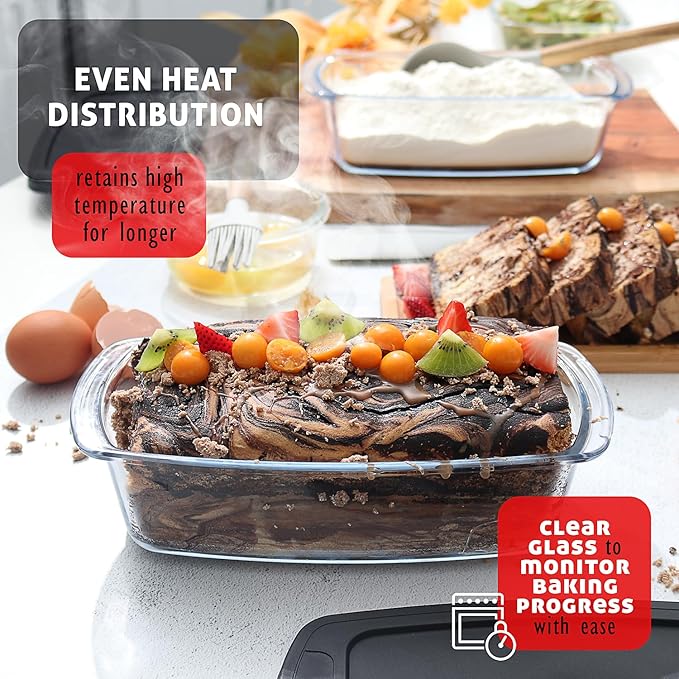 EATEX Glass Bread Pans for Homemade Bread Baking, 1.9 Quart Deep Rectangular Glass Food Storage Containers with Lids, 3 Bread Loaf Pans 3 Airtight Lids Black Microwave Oven & Freezer Safe