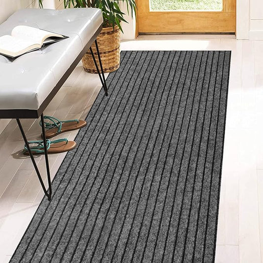4' x 10' Runner Rugs with Rubber Backing, Indoor Outdoor Utility Carpet Runner Rugs, Stripe Gray, Can Be Used as Aisle for The RV and Boat, Laundry Room and Balcony