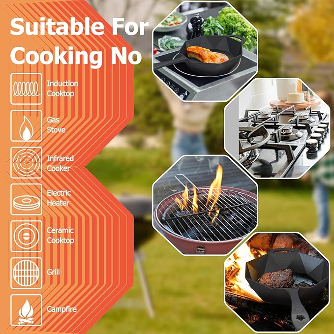 Aurionix Cast Iron Skillet with Lid Pre-seasoned Cast Iron Pans, Smoker Box for Open Fire, Oven, Stovetop, Grill Safe Cookware Set +Scraper/Cleaner+Silicone Anti-Scalding Gloves