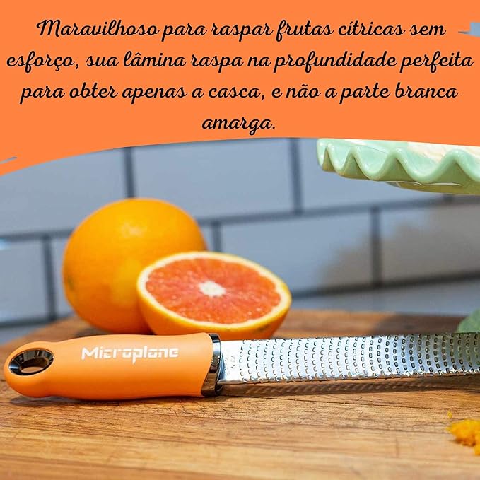 Microplane Premium Classic Rasp Zester (Melon) Stainless Steel Blade for Effortless Lemon Zesting and Grating of Cheese, Nutmeg, and Spices
