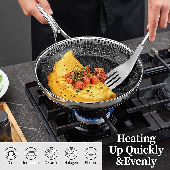 CADIVIZZO Non Stick Frying Pan 8 Inch Stainless Steel Ceramic Skillet,Nonstick Cooking Pan,PFAS PFOA PTFE Free&Non Toxic,Induction Compatible-Gas&Electric Stovetops,Oven&Dishwasher Safe
