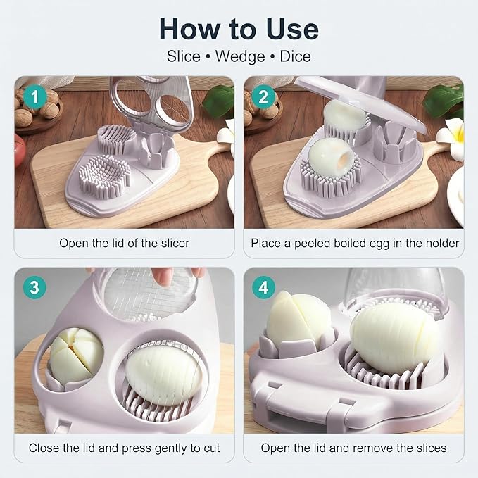 Egg Slicer + Grape Slicer Bundle, 4-Mode Stainless Steel Cutter, for Eggs, Grapes, Strawberries, Cherries, Tomatoes, Snack and Salad Prep