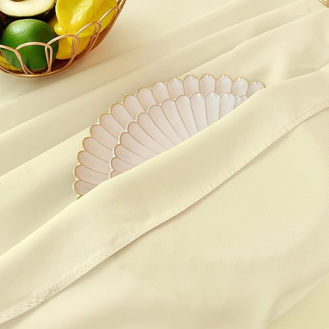 MEANMOY Ivory 210 GSM Water & Stain Resistant Round Tablecloth for Circle Table - Solid 70 Inch Table Cloth Cover in Wrinkle Free Durable Washable Polyester Fabric for Wedding, Party, Banquet