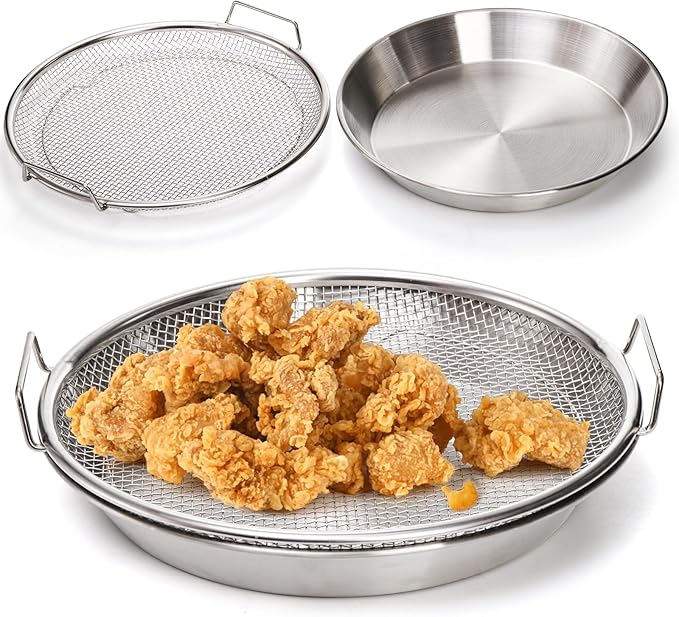 10.3" Kitchen Oil Filter Tray, Stainless Steel Air Fryer Mesh Pan, Draining Basket Accessories for Fried Food, Cooking Net Strainer Colander for Barbecue Grill Vegetable Dessert