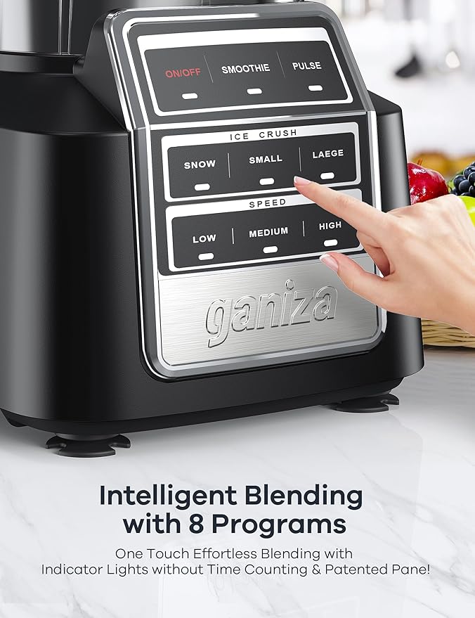 Ganiza Professional Smoothie Blender, Blenders for Smoothies with 1800 Peak Watts & 8 Auto Programs for Frozen Fruits & Ice, 64-oz Large Blender for Shakes and Smoothies (Black)