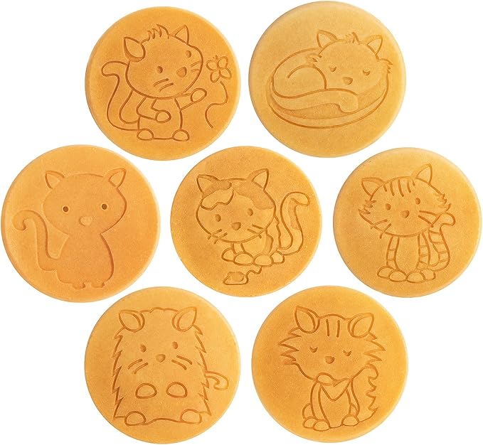 Kitty Friends Mini Pancake Pan - Make 7 Unique Flapjack Cat Designs, Nonstick Pan Cake Maker Griddle w Long Handle for Breakfast Animal Kitten Fun- Easy Cleanup, Fun Kids Gift or Party Dessert Treat