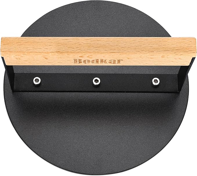 Smash Burger Press 6 inch, Round Burger Smasher Grill Press for Griddle Bacon Press Meat Steak Press with Wood Handle