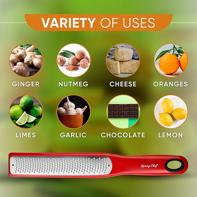 Spring Chef Stainless Steel XL Box Grater & Premium Lemon Zester - 2 Product Bundle - Red