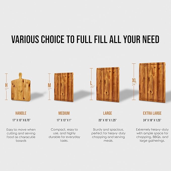 Bearchop Acacia Wood Cutting Boards with Handle,[17" x 13" x 0.75"] Large Wooden Charcuterie Board with for Serving Food, Decorative Wooden Serving Board for kitchen, Cheese Board for Display