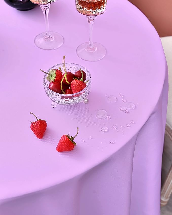MEANMOY Light Purple 210 GSM Water & Stain Resistant Round Tablecloth for Circle Table - Solid 48 Inch Lavender Table Cloth Cover in Wrinkle Free Durable Washable Polyester Fabric for Party, Banquet