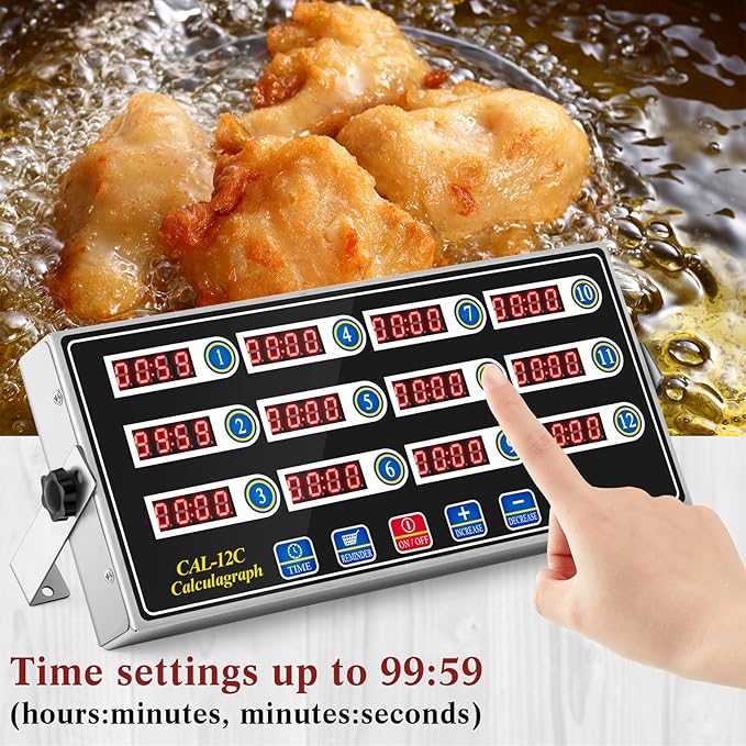 1 Pack Commercial 12 Channel Digital Kitchen Timer, Multi-Countdown Timer with Loud Alarm & Large LCD Display, Wall Mount or Countertop for Restaurant, Fry Station, Baking & Lab Use