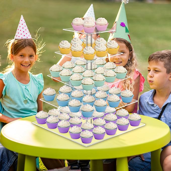 Weddingwish 5 Tier Acrylic Cupcake Stand, Clear Cupcake Tower Stand for 50 Cupcakes, Dessert Display Stand for Wedding Birthday