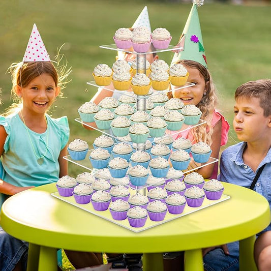 Weddingwish 5 Tier Acrylic Cupcake Stand, Clear Cupcake Tower Stand for 50 Cupcakes, Dessert Display Stand for Wedding Birthday