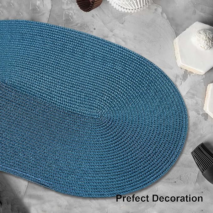 AHHFSMEI Placemats Set of 6 for Dining Table Washable Woven Non-Slip 18x12 inches Placemat Heat-Resistant Durable Table Mats for Dining Table Easy to Clean (Oval Blue, 6)