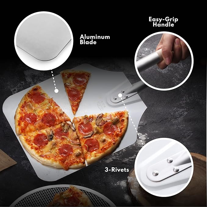 New Star Foodservice 50172 Aluminum Pizza Peel, Wooden Handle, 12 x 14 inch Blade, 52 inch overall