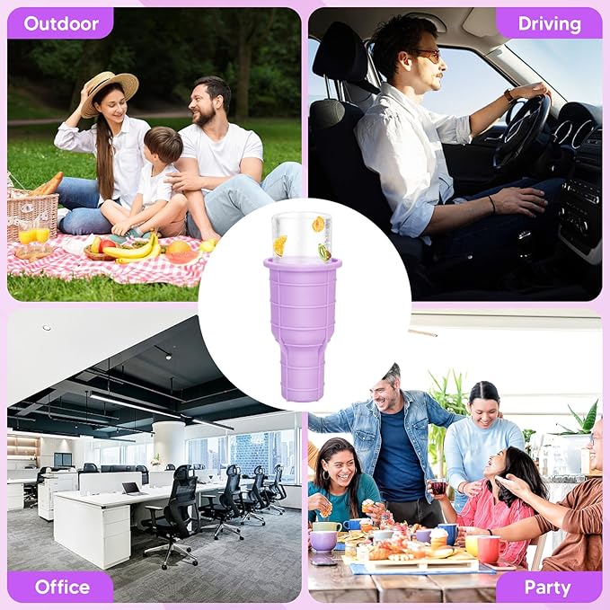 Tumbler Ice Mold for Stanley Cup 30-40 oz - Silicone Hollow Cylinder Ice Mold, Ice Cube Tray for Chilling Cocktails, Whiskey, Drinks, Coffee, Easy Fill and Release Ice Maker-Purple