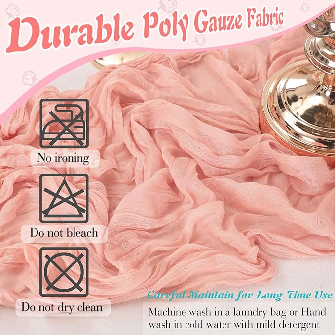Peach Coral Cheesecloth Table Runner 1 Pack 35" Boho Gauze 120 inches Long Runner Rustic Sheer Fabric Bulk for Baby Shower Wedding Bridal Birthday Party Table Decorations
