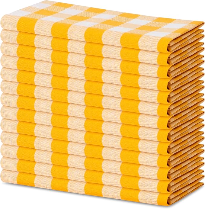 Blue Needles Gingham Buffalo Plaid Cloth Napkins 100% Cotton Set of 12 Dinner Table Napkins 18x18 inch Soft, Reusable, Washable Ideal for Wedding Parties Everyday Use - Golden Yellow & White