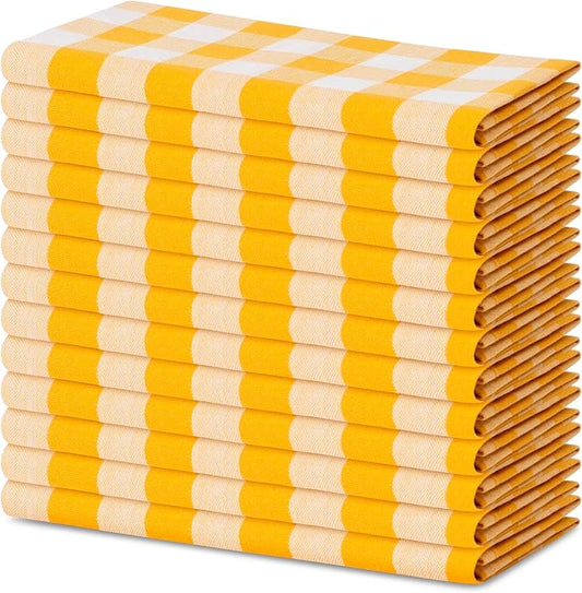 Blue Needles Gingham Buffalo Plaid Cloth Napkins 100% Cotton Set of 12 Dinner Table Napkins 18x18 inch Soft, Reusable, Washable Ideal for Wedding Parties Everyday Use - Golden Yellow & White