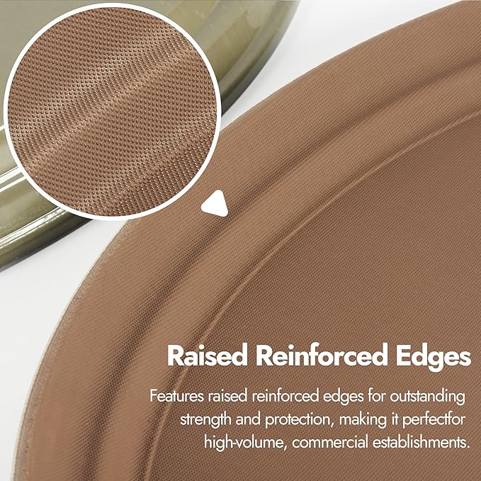 CURTA 2-Pack Restaurant Grade Non-Slip Tray, NSF, Oval 22-Inch x 27-Inch, Plastic Rubber Lined Round Serving Tray, Brown