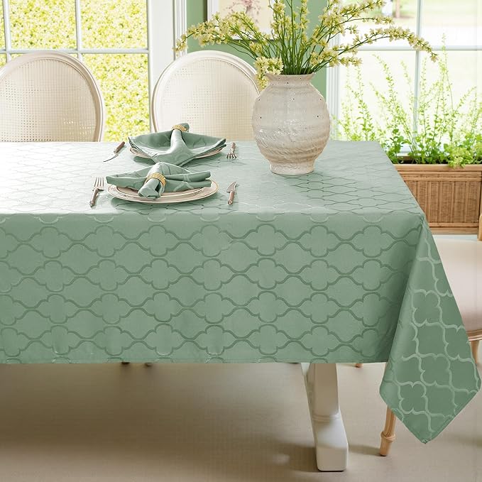 Larponder Spring Tablecloth Rectangle, Jacquard Polyester Table Cloth, Washable & Spill Proof Table Cover for Kitchen Graduation Dining Party Picnic (Rectangle, 60" x 102", Sage Green)