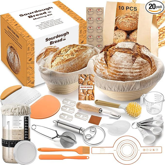 Sourdough Starter Kit, Bread Making Kit with Sourdough Starter Jar for Beginners, Banneton Bread Proofing Basket for Home and Kitchen, Sourdough Bread Baking Supplies, Bread Making Tools Kit