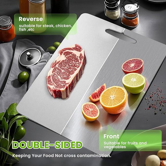 3 Pack Titanium Cutting Boards 100% Pure Titanium for Kitchen .Cutting Edge Hygiene & Durability.Double sided food-grade Cutting Board For Meats Fruits And Vegetables. Easy to Clean (M、L、XL)