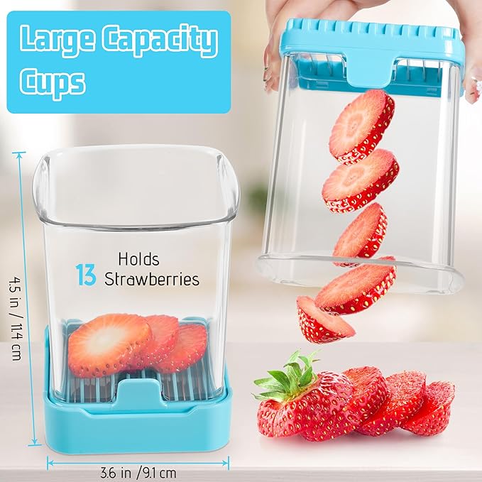 3-in-1 Strawberry Banana & Egg Slicer Cup | Detachable Fruit Cutter with Push Plate for Effortlessly Safe Slicing | Quick Meal Prep & Snacks Kitchen Gadget (Blue)