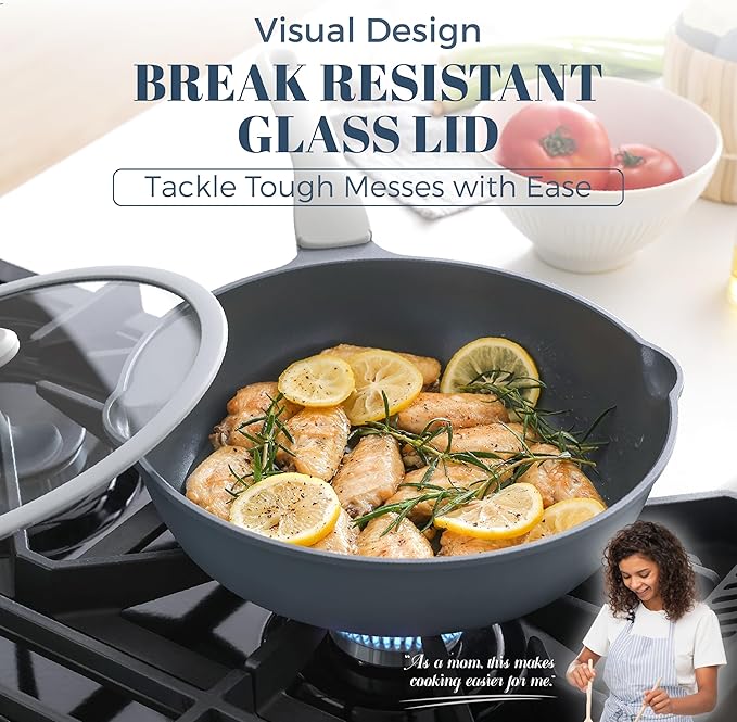 PRICUSIS Nonstick Ceramic Sauté Pan with Lid (3.2 qt, 10 inch), Toxin-Free Deep Frying Pan, Versatile Non Stick Frying Pan, Skillet, PTFE, PFOA & PFAS Free, Compatible with All Stovetops.