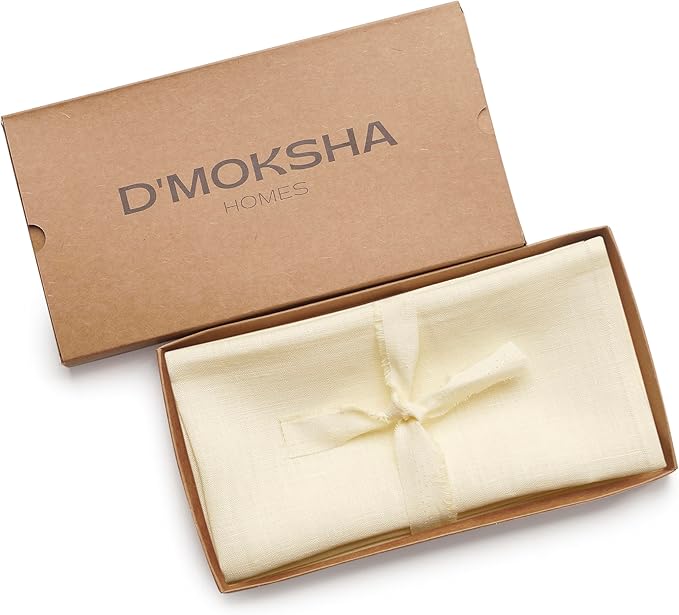 D'Moksha Homes Cream Linen Napkins 18 x 18 Inch - 100% Pure Linen Cloth Washable Dinner Napkins Set of 4 for Spring, Easter