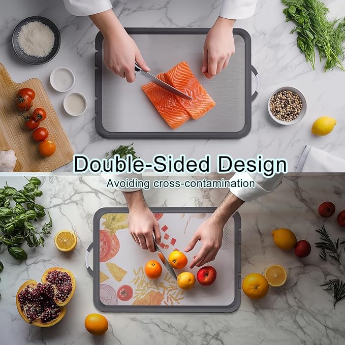 Titanium Cutting Board - New Titanium Cutting Boards for Kitchen Double Sided Non Toxic Titanware Cutting Board, Ideal Charcuterie & Chopping for Meat, Cut Easy Clean Chopping Board (18 * 12in)