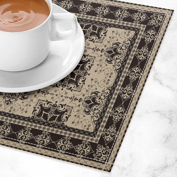 Ethnic Boho Placemats Set of 4 Persian Bohemian Floral Art Printed Dining Table Mats for Restaurant Home Kitchen Holiday Picnic Party Decor 12x18in