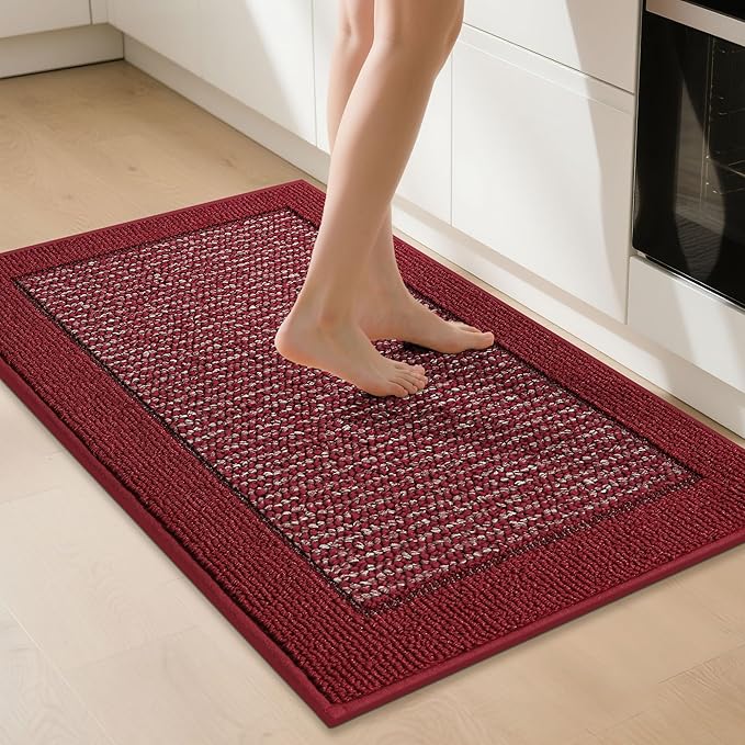 BEQHAUSE Kitchen Rugs 32"x48", Kitchen Runner Rug Non-Slip Kitchen Mats for Floor, Absorbent and Stain Resistant Kitchen Mats, Machine Washable Rugs for Kitchen, Hallway, Laundry & Sink, Red