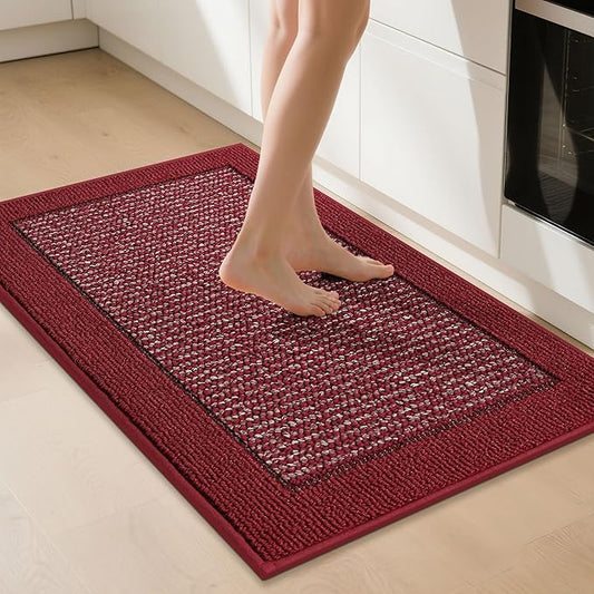 BEQHAUSE Kitchen Rugs 32"x48", Kitchen Runner Rug Non-Slip Kitchen Mats for Floor, Absorbent and Stain Resistant Kitchen Mats, Machine Washable Rugs for Kitchen, Hallway, Laundry & Sink, Red