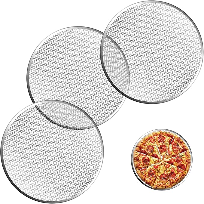 Pesilo 3 Pcs 12 Inch Pizza Screen, Aluminum Alloy Round Pizza Pan for Oven Nonstick Pizza Mesh Baking Tray, Seamless Rim Pizza Making Net for BBQ Home Kitchen Restaurant Supplies