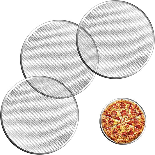 Pesilo 3 Pcs 12 Inch Pizza Screen, Aluminum Alloy Round Pizza Pan for Oven Nonstick Pizza Mesh Baking Tray, Seamless Rim Pizza Making Net for BBQ Home Kitchen Restaurant Supplies