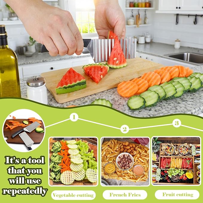 FANTEXY Crinkle Cutter - Wave Blade, Stainless Steel Waffle Fry Cutter Slicer for Potatoes Carrots, French Fry Slicer For Vegetables And Fruits