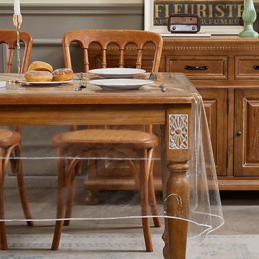Clear Plastic Tablecloth Rectangle Vinyl Transparent PVC Table Cloth 100% Waterproof Oil-Proof Stain Resistant Wipeable Table Protector Cover for Dinning Table, 52 x 70 Inch.