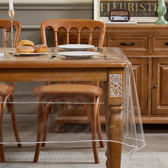 Clear Plastic Tablecloth Rectangle Vinyl Transparent PVC Table Cloth 100% Waterproof Oil-Proof Stain Resistant Wipeable Table Protector Cover for Dinning Table, 70 x 108 Inch.