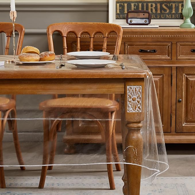 Clear Plastic Tablecloth Rectangle Vinyl Transparent PVC Table Cloth 100% Waterproof Oil-Proof Stain Resistant Wipeable Table Protector Cover for Dinning Table, 60 x 120 Inch.