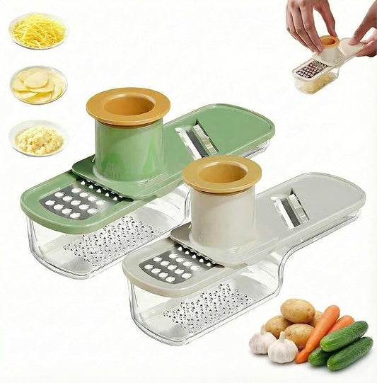 2Pcs 3 in 1 Mini Garlic Grinder, Multifunctional Garlic Grater Ginger Vegetable Chopper, Handheld Kitchen Gadget with Container & Safety Guard for Camping Picnic Cooking