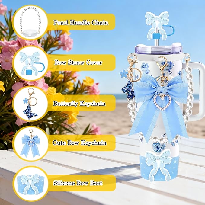 Accessories for Stanley Cup 30oz 40oz Tumbler, Cute Bow Straw Cover, Silicone Boot