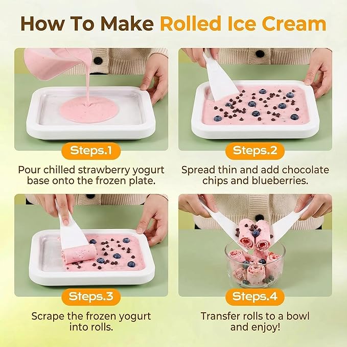Rolled Ice Cream Maker, Instant Making for Ice Cream Deserts Roller Machine, DIY Homemade Sorbet, Frozen Yogurt Desserts, Suitable for Home Shop Kitchen
