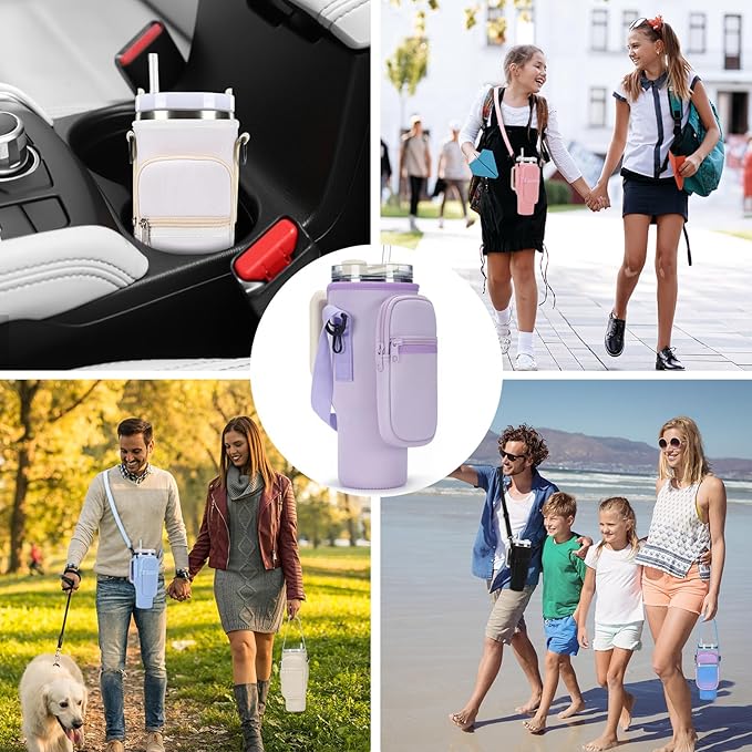 Water Bottle Carrier Bag for Stanley 40/30 oz Tumbler with Phone Pocket Neoprene Water Bottle Holder with Shoulder & Handheld Strap Stanley Cup Accessories