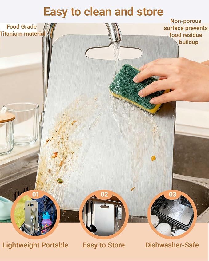 Titanium Cutting Boards for Kitchen,Pure Titanium Double Sided,Dishwasher Safe,Food-Grade Metal Chopping Board for Camping & Suitable for Meat,Charcuterie,Vegetables & Fruits(L 18.1" x 11.8" x 0.08")