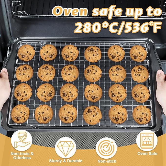 Gymdin Baking Sheet with Cooling Rack - 17" x 11" x 0.5" Carbon Steel Cookie Sheet for Baking [1 Sheet + 1 Rack], Nonstick Baking Pan, Perfect for Baking, Roasting, and More